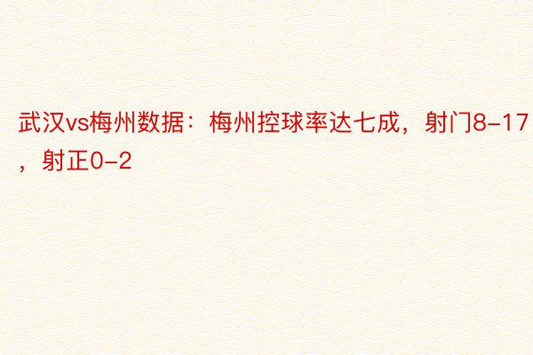 武汉vs梅州数据：梅州控球率达七成，射门8-17，射正0-2