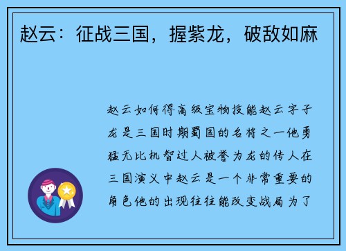 赵云：征战三国，握紫龙，破敌如麻